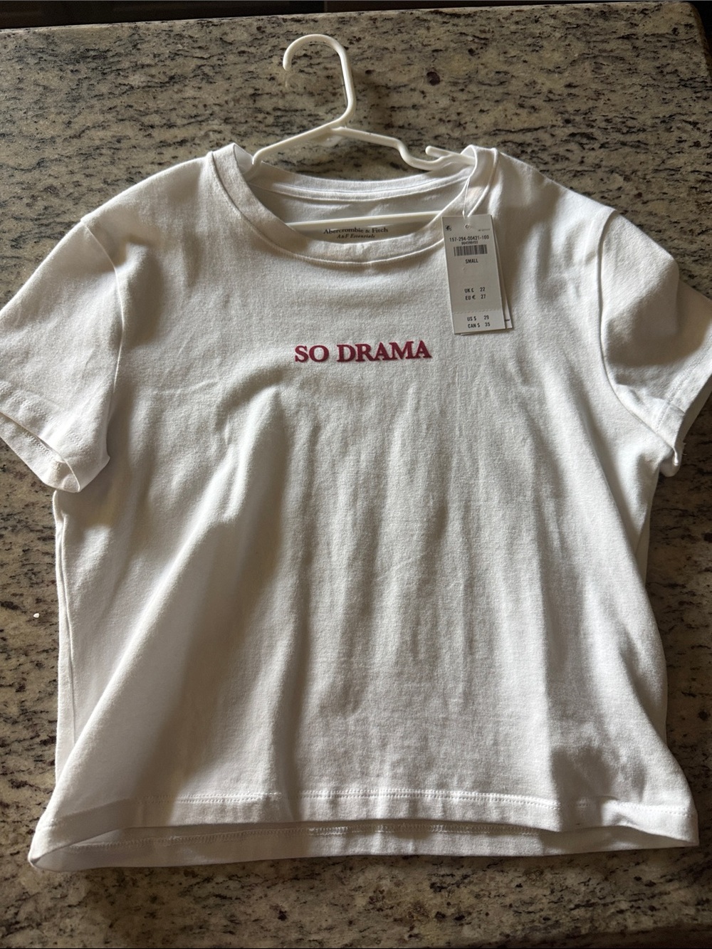 Abercrombie & Fitch White Tee with Pink "SO DRAMA" Graphic